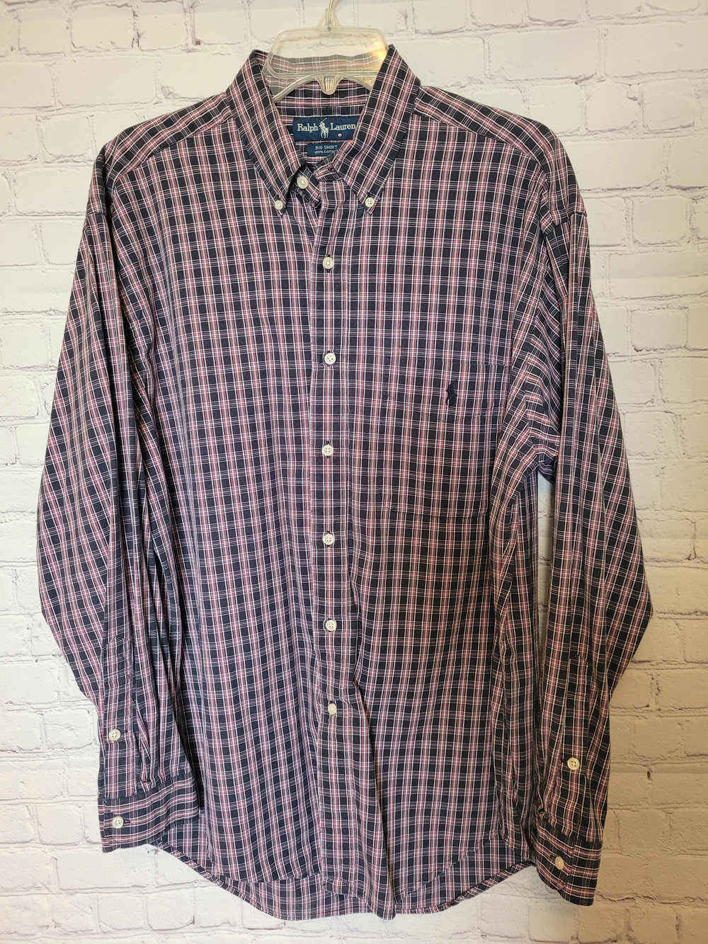 Ralph Lauren Size Medium Big Shirt Navy Red White Plaid Logo